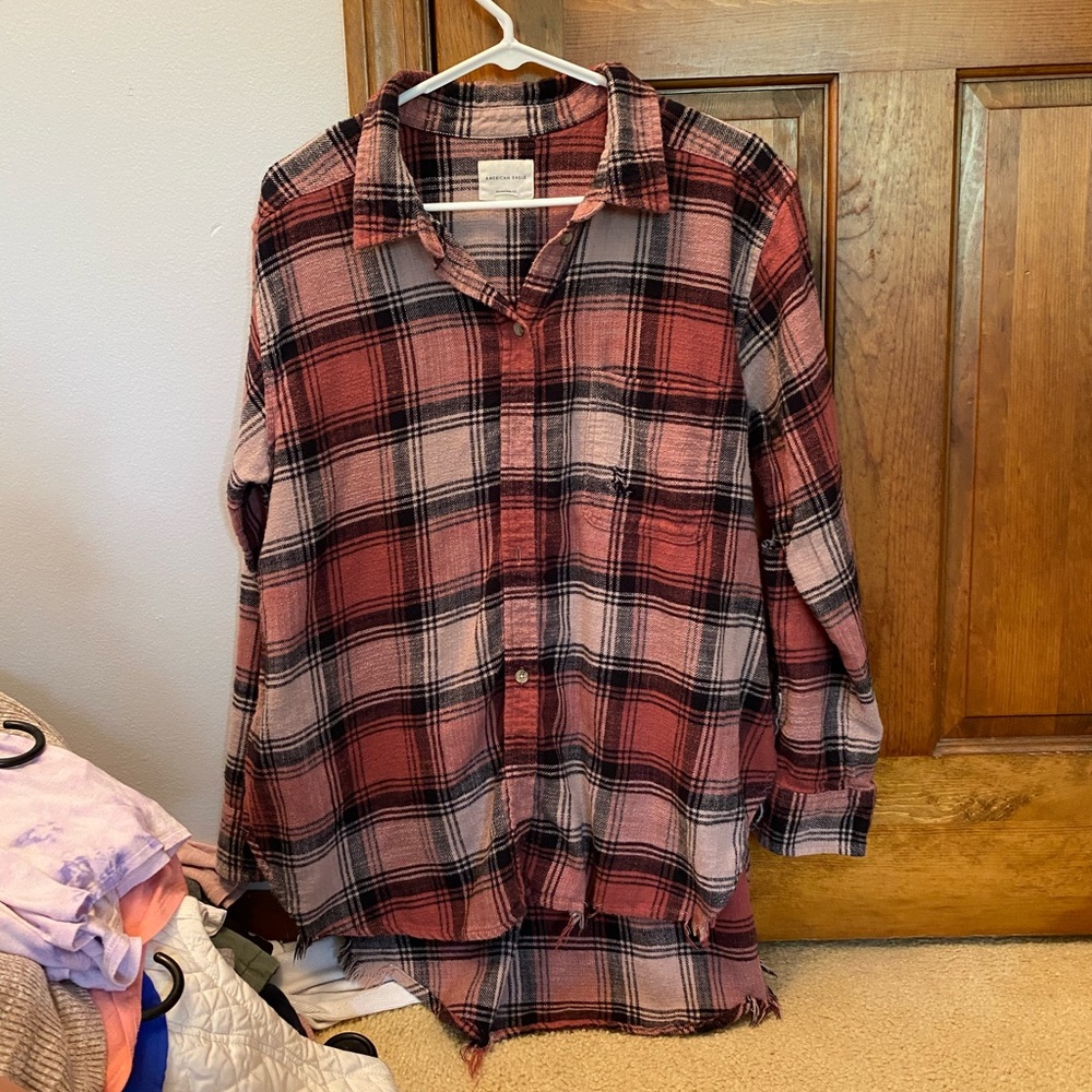 Distressed Oversized American Eagle Flannel